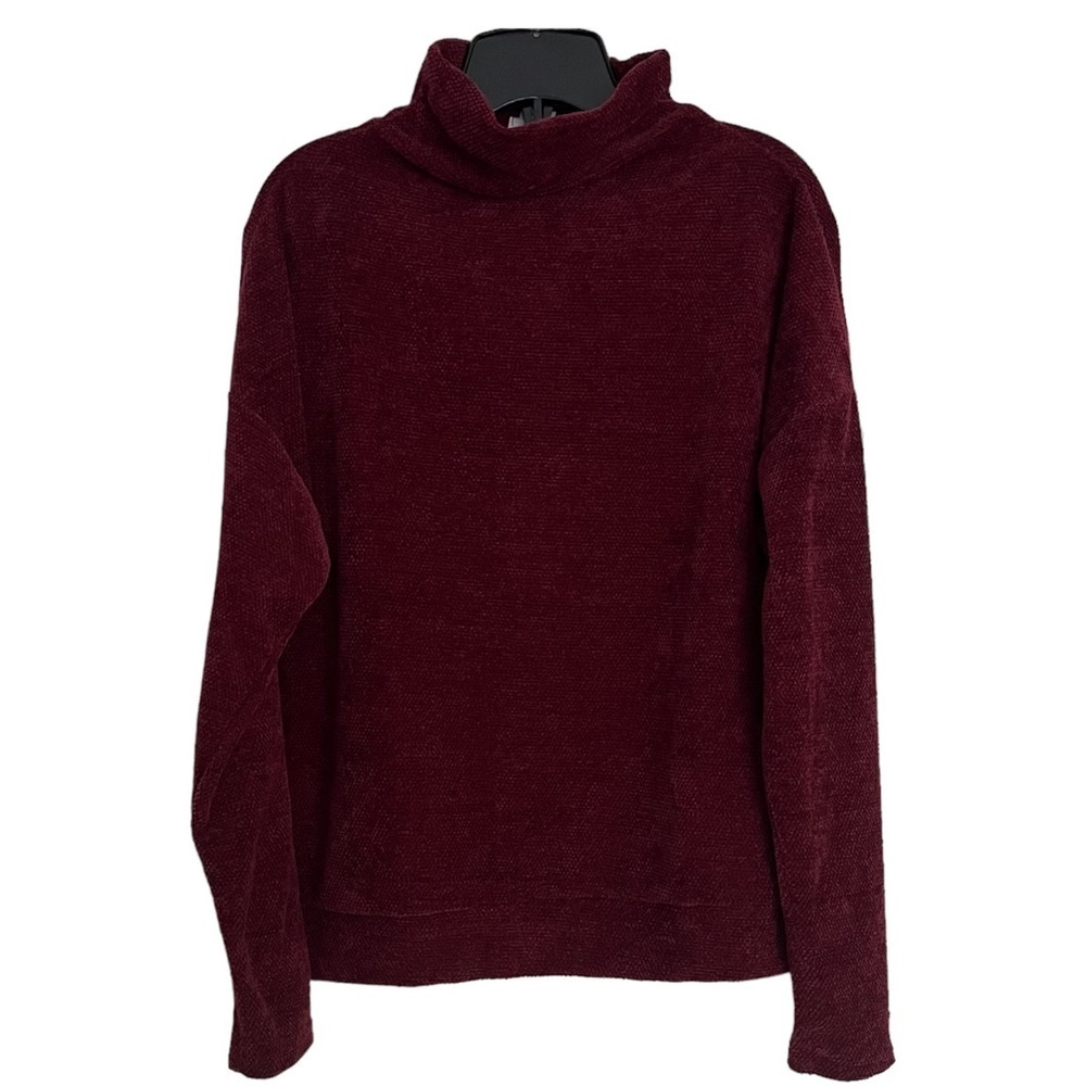 Gaze Mock Turtle Neck Cozy Maroon Wine chenille Sweater. Size Large